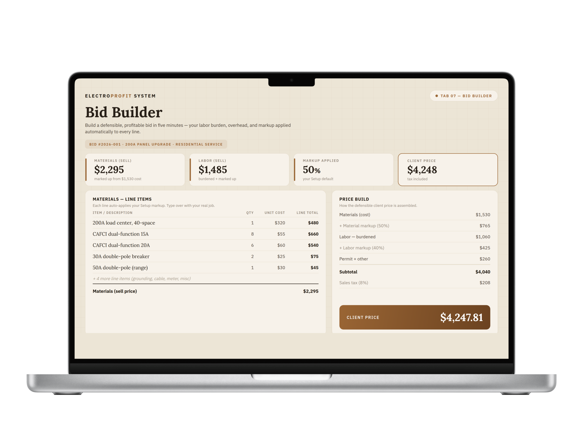 ElectroProfit System — Bid Builder